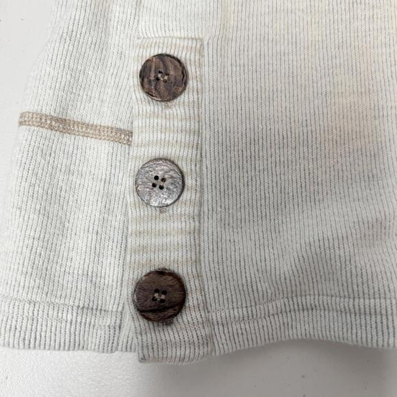 prAna Sweater Women's M Lucia Wool Blend Ivory Pullover Stripe Drawstring Logo - Picture 5 of 10